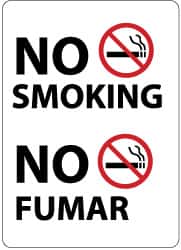 NMC - "No Smoking", 14" Long x 10" Wide, Pressure-Sensitive Vinyl Safety Sign - Rectangle, 0.004" Thick, Use for Smoking Regulations - Americas Industrial Supply