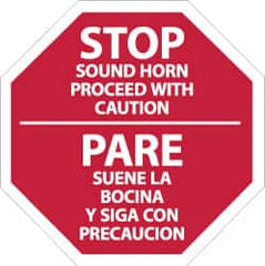 NMC - "Stop - Sound Horn - Proceed with Caution", 12" Wide x 12" High, Plastic Stop & Yield Signs - 0.05" Thick, White on Red, Octagon, Wall Mount - Americas Industrial Supply