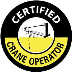 NMC - Certified Crane Operator, Hard Hat Label - White & Yellow on Black, 2" Thick, For Accident Prevention - Americas Industrial Supply