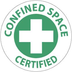 NMC - Confined Space Certified, Hard Hat Label - Green on White, 2" Thick, For Accident Prevention - Americas Industrial Supply