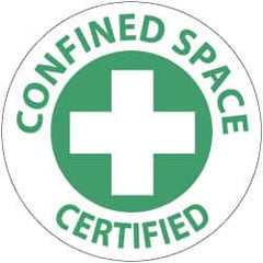 NMC - Confined Space Certified, Hard Hat Label - Green on White, 2" Thick, For Accident Prevention - Americas Industrial Supply