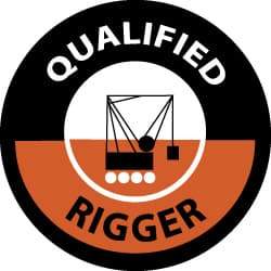 NMC - Qualified Rigger, Hard Hat Label - Black & Orange on White, 2" Thick, For Accident Prevention - Americas Industrial Supply