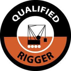 NMC - Qualified Rigger, Hard Hat Label - Black & Orange on White, 2" Thick, For Accident Prevention - Americas Industrial Supply