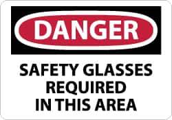 NMC - "Danger - Safety Glasses Required in This Area", 7" Long x 10" Wide, Aluminum Safety Sign - Rectangle, 0.04" Thick, Use for Accident Prevention - Americas Industrial Supply