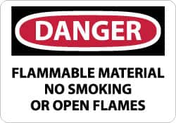 NMC - "Danger - Flammable Material - No Smoking or Open Flames", 7" Long x 10" Wide, Aluminum Safety Sign - Rectangle, 0.04" Thick, Use for Accident Prevention - Americas Industrial Supply