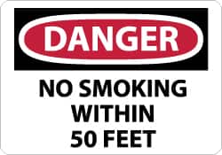 NMC - "Danger - No Smoking Within 50 Feet", 7" Long x 10" Wide, Aluminum Safety Sign - Rectangle, 0.04" Thick, Use for Accident Prevention - Americas Industrial Supply