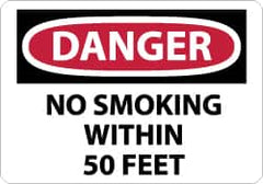 NMC - "Danger - No Smoking Within 50 Feet", 7" Long x 10" Wide, Aluminum Safety Sign - Rectangle, 0.04" Thick, Use for Accident Prevention - Americas Industrial Supply