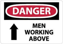 NMC - "Danger - Men Working Above", 7" Long x 10" Wide, Aluminum Safety Sign - Rectangle, 0.04" Thick, Use for Accident Prevention - Americas Industrial Supply