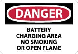 NMC - "Danger - Battery Charging Area - No Smoking or Open Flame", 7" Long x 10" Wide, Pressure-Sensitive Vinyl Safety Sign - Rectangle, 0.004" Thick, Use for Accident Prevention - Americas Industrial Supply