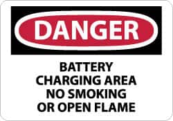 NMC - "Danger - Battery Charging Area - No Smoking or Open Flame", 10" Long x 14" Wide, Aluminum Safety Sign - Rectangle, 0.04" Thick, Use for Accident Prevention - Americas Industrial Supply