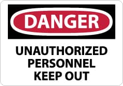 NMC - "Danger - Unauthorized Personnel - Keep Out", 7" Long x 10" Wide, Aluminum Safety Sign - Rectangle, 0.04" Thick, Use for Security & Admittance - Americas Industrial Supply