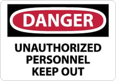 NMC - "Danger - Unauthorized Personnel - Keep Out", 7" Long x 10" Wide, Aluminum Safety Sign - Rectangle, 0.04" Thick, Use for Security & Admittance - Americas Industrial Supply