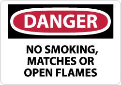 NMC - "Danger - No Smoking, Matches or Open Flames", 7" Long x 10" Wide, Aluminum Safety Sign - Rectangle, 0.04" Thick, Use for Accident Prevention - Americas Industrial Supply