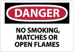 NMC - "Danger - No Smoking, Matches or Open Flames", 7" Long x 10" Wide, Aluminum Safety Sign - Rectangle, 0.04" Thick, Use for Accident Prevention - Americas Industrial Supply