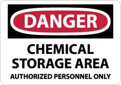 NMC - "Danger - Chemical Storage Area - Authorized Personnel Only", 10" Long x 14" Wide, Pressure-Sensitive Vinyl Safety Sign - Rectangle, 0.004" Thick, Use for Security & Admittance - Americas Industrial Supply