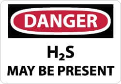NMC - "Danger - H2s May Be Present", 3" Long x 5" Wide, Aluminum Safety Sign - Rectangle, 0.04" Thick, Use for Hazardous Materials - Americas Industrial Supply