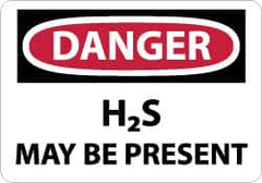 NMC - "Danger - H2s May Be Present", 3" Long x 5" Wide, Aluminum Safety Sign - Rectangle, 0.04" Thick, Use for Hazardous Materials - Americas Industrial Supply