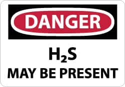 NMC - "Danger - H2s May Be Present", 10" Long x 14" Wide, Rigid Plastic Safety Sign - Rectangle, 0.05" Thick, Use for Hazardous Materials - Americas Industrial Supply