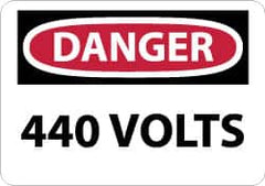 NMC - "Danger - 440 Volts", 7" Long x 10" Wide, Aluminum Safety Sign - Rectangle, 0.04" Thick, Use for Accident Prevention - Americas Industrial Supply