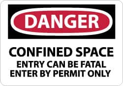 NMC - "Danger - Confined Space - Entry Can Be Fatal - Enter by Permit Only", 10" Long x 14" Wide, Pressure-Sensitive Vinyl Safety Sign - Rectangle, 0.004" Thick, Use for Accident Prevention - Americas Industrial Supply