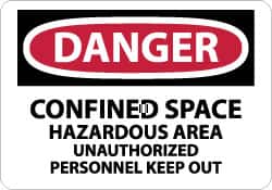 NMC - "Danger - Confined Space - Hazardous Area - Unauthorized Personnel Keep Out", 10" Long x 14" Wide, Aluminum Safety Sign - Rectangle, 0.04" Thick, Use for Accident Prevention - Americas Industrial Supply