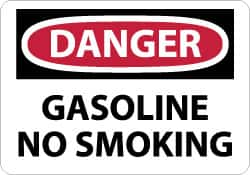 NMC - "Danger - Gasoline - No Smoking", 7" Long x 10" Wide, Aluminum Safety Sign - Rectangle, 0.04" Thick, Use for Accident Prevention - Americas Industrial Supply