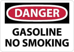 NMC - "Danger - Gasoline - No Smoking", 7" Long x 10" Wide, Aluminum Safety Sign - Rectangle, 0.04" Thick, Use for Accident Prevention - Americas Industrial Supply