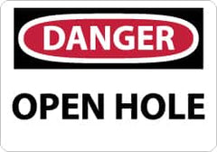 NMC - "Danger - Open Hole", 7" Long x 10" Wide, Aluminum Safety Sign - Rectangle, 0.04" Thick, Use for Accident Prevention - Americas Industrial Supply