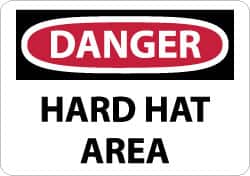 NMC - "Danger - Hard Hat Area", 7" Long x 10" Wide, Aluminum Safety Sign - Rectangle, 0.04" Thick, Use for Accident Prevention - Americas Industrial Supply