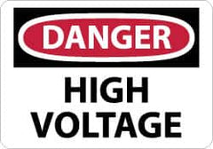 NMC - "Danger - High Voltage", 7" Long x 10" Wide, Aluminum Safety Sign - Rectangle, 0.04" Thick, Use for Accident Prevention - Americas Industrial Supply