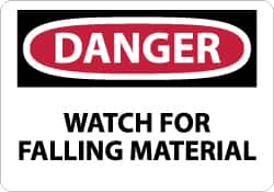 NMC - "Danger - Watch for Falling Material", 7" Long x 10" Wide, Aluminum Safety Sign - Rectangle, 0.04" Thick, Use for Accident Prevention - Americas Industrial Supply