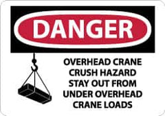 NMC - "Danger - Overhead Crane Crush Hazard - Stay Out From Under Overhead Crane Loads", 10" Long x 14" Wide, Aluminum Safety Sign - Rectangle, 0.04" Thick, Use for Accident Prevention - Americas Industrial Supply