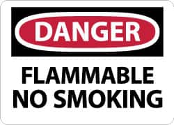 NMC - "Danger - Flammable - No Smoking", 10" Long x 14" Wide, Pressure-Sensitive Vinyl Safety Sign - Rectangle, 0.004" Thick, Use for Accident Prevention - Americas Industrial Supply