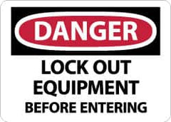 NMC - "Danger - Lock Out Equipment Before Entering", 10" Long x 14" Wide, Aluminum Safety Sign - Rectangle, 0.04" Thick, Use for Accident Prevention - Americas Industrial Supply
