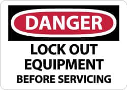 NMC - "Danger - Lock Out Equipment Before Servicing", 10" Long x 14" Wide, Aluminum Safety Sign - Rectangle, 0.04" Thick, Use for Accident Prevention - Americas Industrial Supply