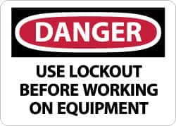 NMC - "Danger - Use Lockout Before Working On Equipment", 10" Long x 14" Wide, Rigid Plastic Safety Sign - Rectangle, 0.05" Thick, Use for Accident Prevention - Americas Industrial Supply