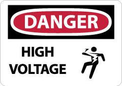 NMC - "Danger - High Voltage", 10" Long x 14" Wide, Aluminum Safety Sign - Rectangle, 0.04" Thick, Use for Accident Prevention - Americas Industrial Supply