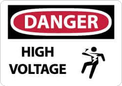 NMC - "Danger - High Voltage", 10" Long x 14" Wide, Rigid Plastic Safety Sign - Rectangle, 0.05" Thick, Use for Accident Prevention - Americas Industrial Supply