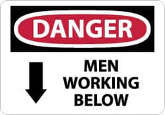 NMC - "Danger - Men Working Below", 10" Long x 14" Wide, Pressure-Sensitive Vinyl Safety Sign - Rectangle, 0.004" Thick, Use for Accident Prevention - Americas Industrial Supply