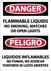 NMC - "Danger - Flammable Liquids - No Smoking, Matches or Open Lights", 14" Long x 10" Wide, Rigid Plastic Safety Sign - Rectangle, 0.05" Thick, Use for Accident Prevention - Americas Industrial Supply