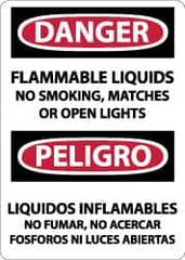 NMC - "Danger - Flammable Liquids - No Smoking, Matches or Open Lights", 14" Long x 10" Wide, Aluminum Safety Sign - Rectangle, 0.04" Thick, Use for Accident Prevention - Americas Industrial Supply