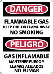 NMC - "Danger - Flammable Gas - Keep Fire or Flame Away No Smoking", 14" Long x 10" Wide, Aluminum Safety Sign - Rectangle, 0.04" Thick, Use for Accident Prevention - Americas Industrial Supply