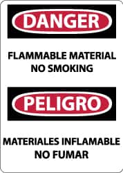 NMC - "Danger - Flammable Material - No Smoking", 14" Long x 10" Wide, Rigid Plastic Safety Sign - Rectangle, 0.05" Thick, Use for Accident Prevention - Americas Industrial Supply
