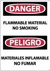 NMC - "Danger - Flammable Material - No Smoking", 14" Long x 10" Wide, Rigid Plastic Safety Sign - Rectangle, 0.05" Thick, Use for Accident Prevention - Americas Industrial Supply