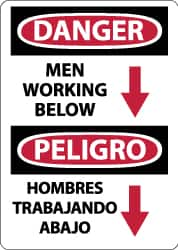 NMC - "Danger - Men Working Below", 14" Long x 10" Wide, Pressure-Sensitive Vinyl Safety Sign - Rectangle, 0.004" Thick, Use for Accident Prevention - Americas Industrial Supply