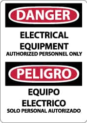 NMC - "Danger - Electrical Equipment - Authorized Personnel Only", 14" Long x 10" Wide, Pressure-Sensitive Vinyl Safety Sign - Rectangle, 0.004" Thick, Use for Accident Prevention - Americas Industrial Supply