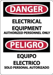 NMC - "Danger - Electrical Equipment - Authorized Personnel Only", 14" Long x 10" Wide, Aluminum Safety Sign - Rectangle, 0.04" Thick, Use for Accident Prevention - Americas Industrial Supply