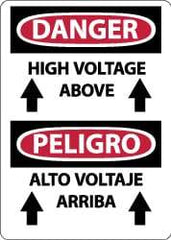NMC - "Danger - High Voltage Above", 14" Long x 10" Wide, Rigid Plastic Safety Sign - Rectangle, 0.05" Thick, Use for Accident Prevention - Americas Industrial Supply