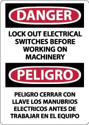 NMC - "Danger - Lock Out Electrical Switches Before Working on Machinery", 14" Long x 10" Wide, Pressure-Sensitive Vinyl Safety Sign - Rectangle, 0.004" Thick, Use for Accident Prevention - Americas Industrial Supply