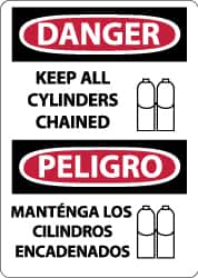 NMC - "Danger - Keep All Cylinders Chained", 14" Long x 10" Wide, Pressure-Sensitive Vinyl Safety Sign - Rectangle, 0.004" Thick, Use for Accident Prevention - Americas Industrial Supply